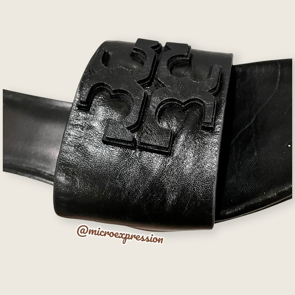 $339 Tory Burch Ines Boho Black Real Leather Casual Summer Spring Logo Sandal - Picture 12 of 16